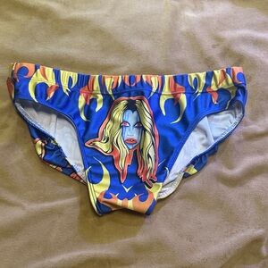 Vibrant Blue and Orange Men's Swim Trunks